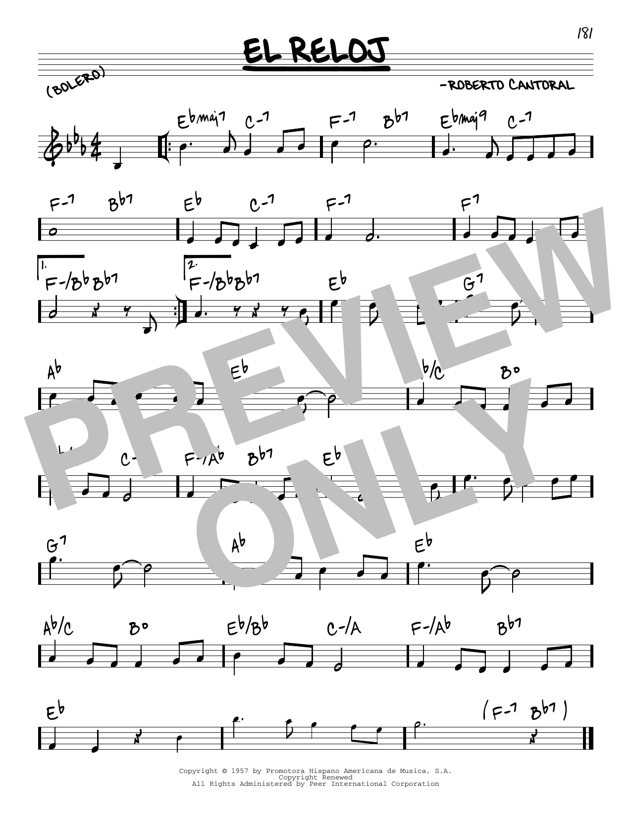 Download Roberto Cantoral El Reloj Sheet Music and learn how to play Real Book – Melody & Chords PDF digital score in minutes