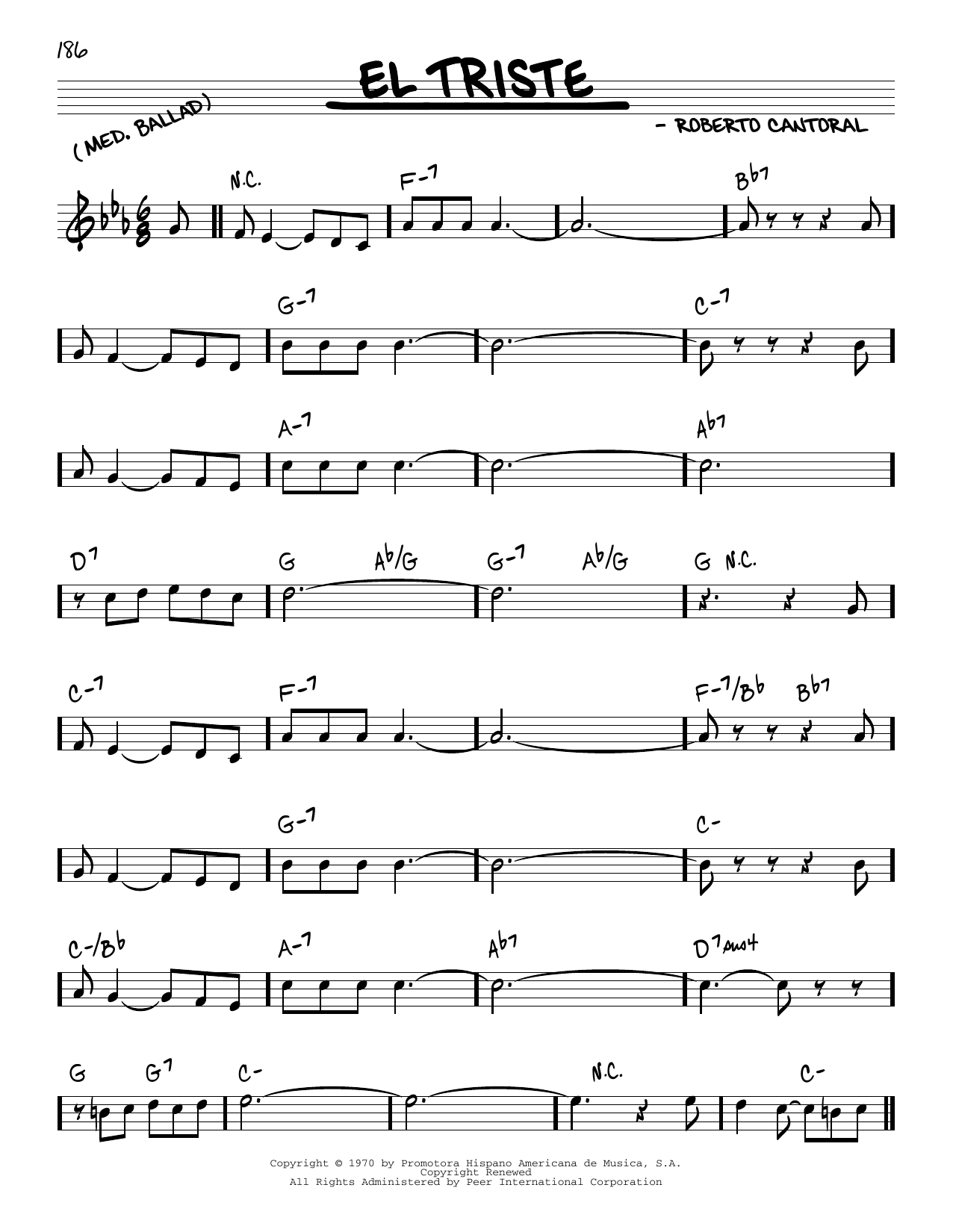 Download Roberto Cantoral El Triste Sheet Music and learn how to play Real Book – Melody & Chords PDF digital score in minutes