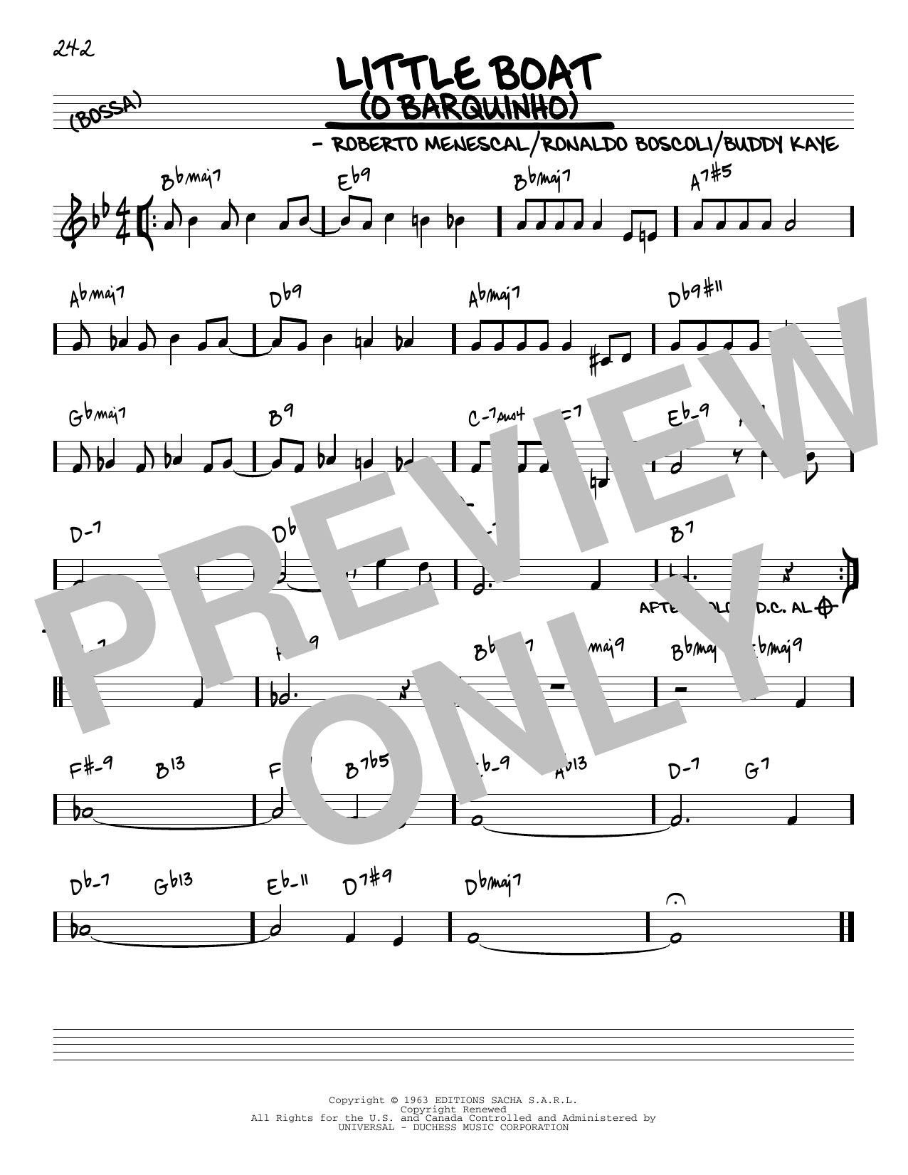 Download Roberto Menescal Little Boat (O Barquinho) [Reharmonized version] (arr. Jack Grassel) Sheet Music and learn how to play Real Book – Melody & Chords PDF digital score in minutes
