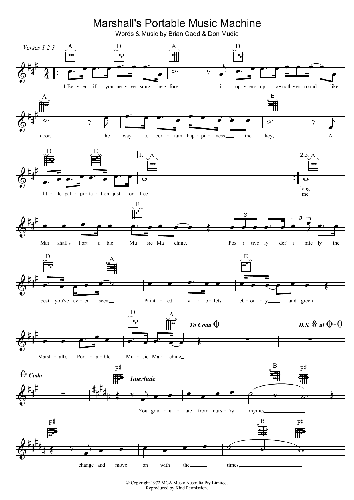 Download Robin Jolley Marshall's Portable Music Machine Sheet Music and learn how to play Melody Line, Lyrics & Chords PDF digital score in minutes