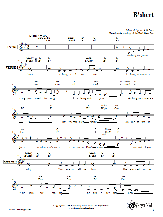 Download Robin Joseph B'shert Sheet Music and learn how to play Melody Line, Lyrics & Chords PDF digital score in minutes