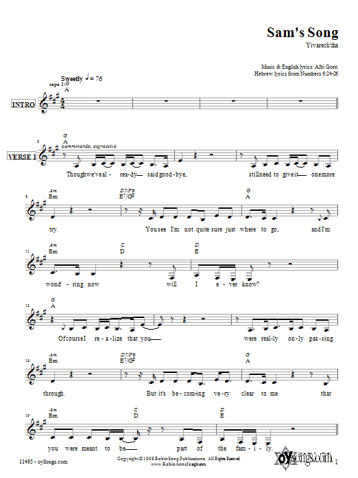 Download Robin Joseph Sam's Song Sheet Music and learn how to play Melody Line, Lyrics & Chords PDF digital score in minutes