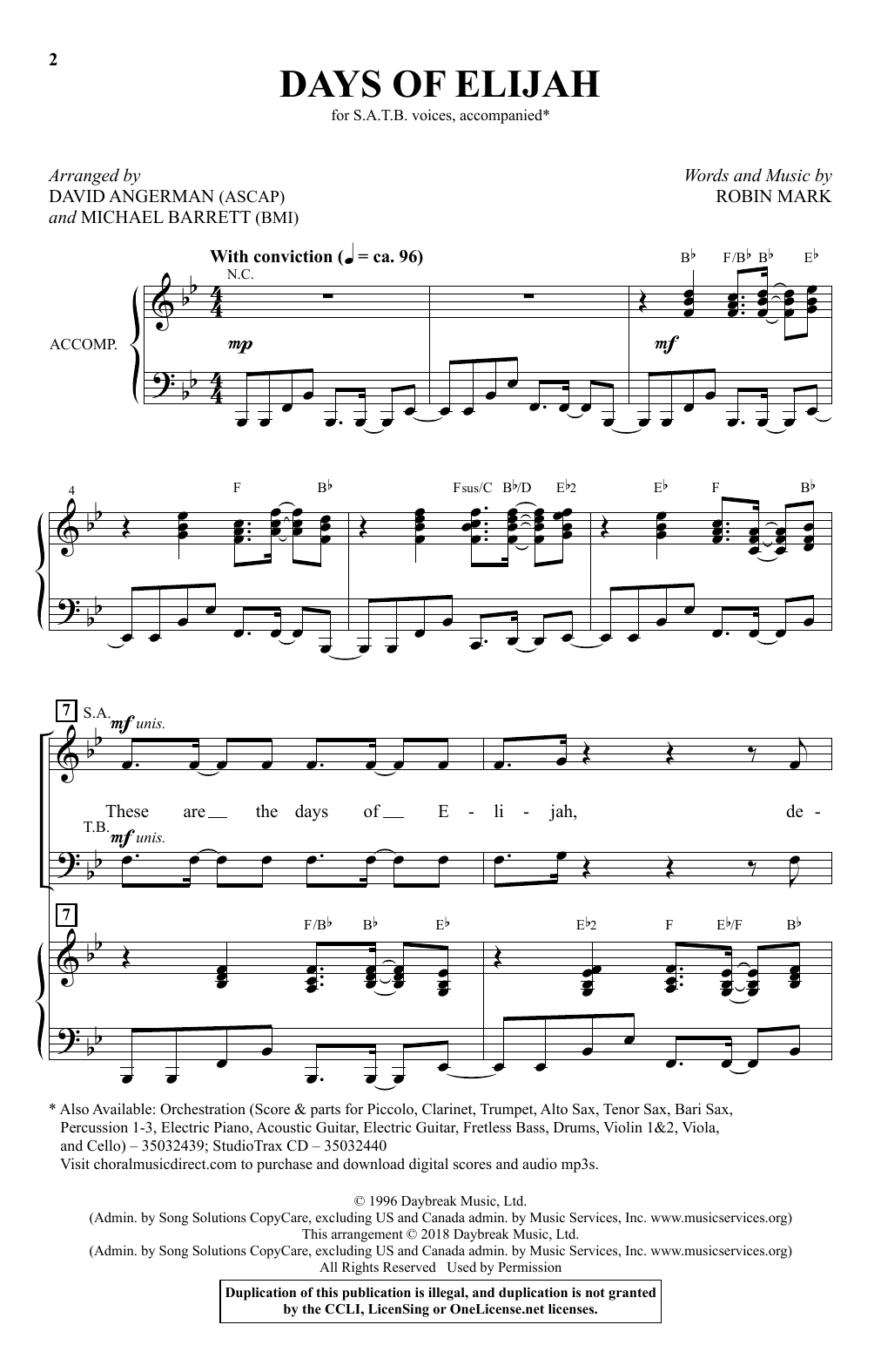 Download Robin Mark Days Of Elijah (arr. David Angerman & Michael Barrett) Sheet Music and learn how to play SATB Choir PDF digital score in minutes