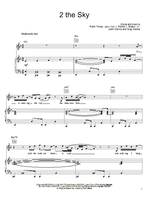 Download Robin Thicke 2 The Sky Sheet Music and learn how to play Piano, Vocal & Guitar (Right-Hand Melody) PDF digital score in minutes