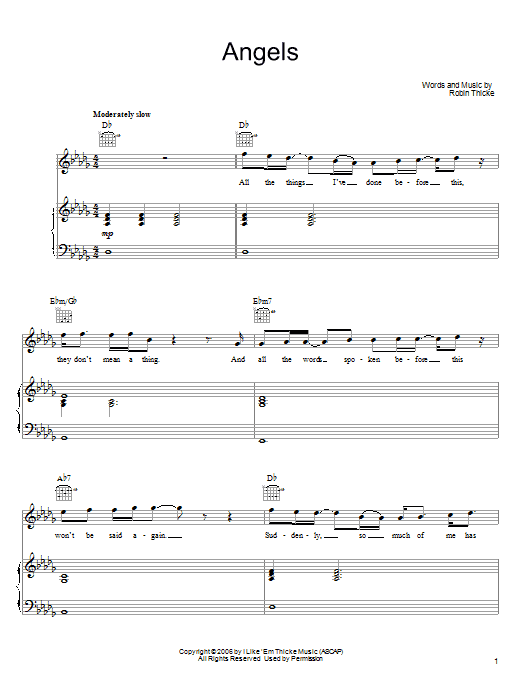 Download Robin Thicke Angels Sheet Music and learn how to play Piano, Vocal & Guitar (Right-Hand Melody) PDF digital score in minutes