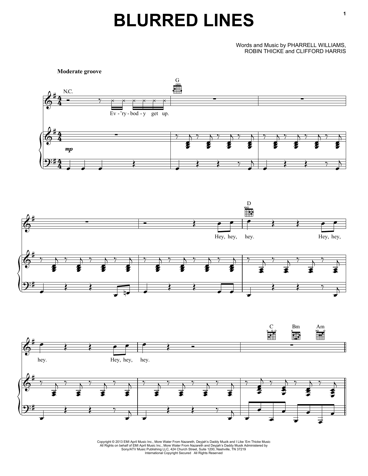 Download Robin Thicke Blurred Lines Sheet Music and learn how to play GTRENS PDF digital score in minutes