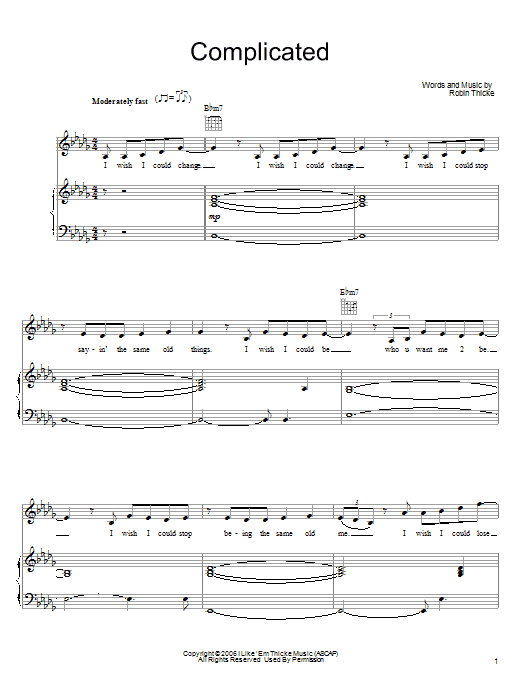 Download Robin Thicke Complicated Sheet Music and learn how to play Piano, Vocal & Guitar (Right-Hand Melody) PDF digital score in minutes