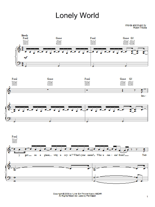 Download Robin Thicke Lonely World Sheet Music and learn how to play Piano, Vocal & Guitar (Right-Hand Melody) PDF digital score in minutes