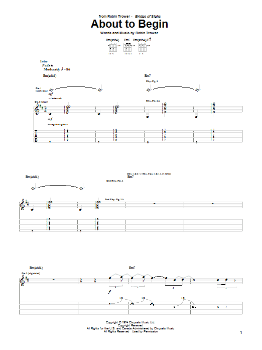 Download Robin Trower About To Begin Sheet Music and learn how to play Guitar Tab PDF digital score in minutes