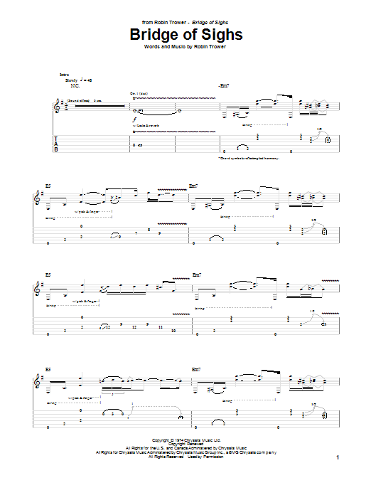 Download Robin Trower Bridge Of Sighs Sheet Music and learn how to play Guitar Tab PDF digital score in minutes