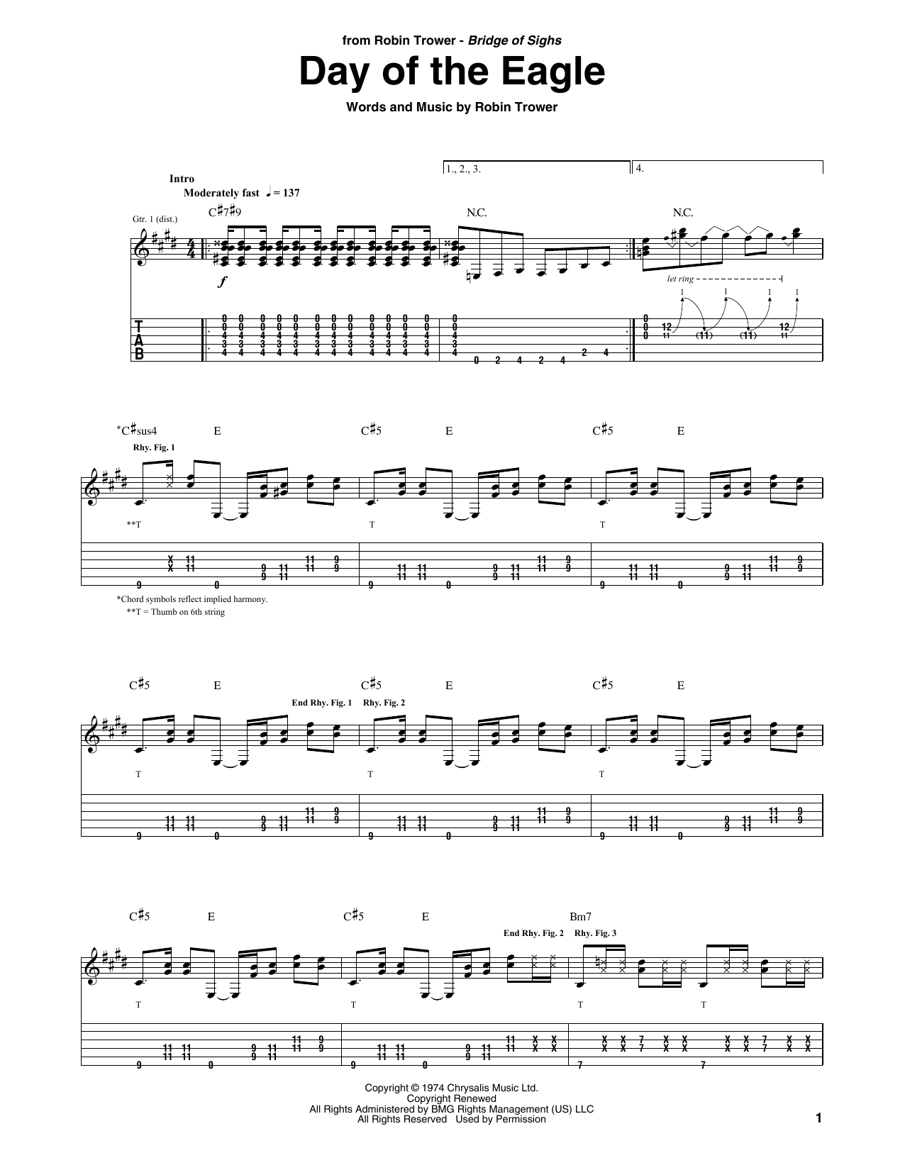 Download Robin Trower Day Of The Eagle Sheet Music and learn how to play Guitar Tab PDF digital score in minutes