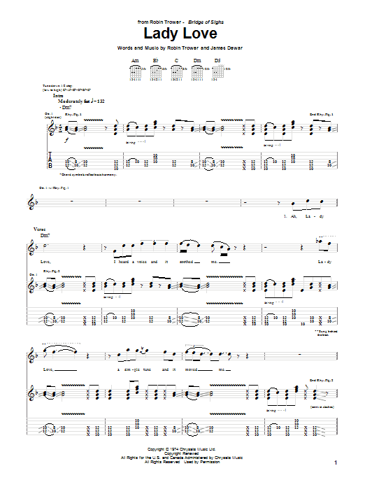 Download Robin Trower Lady Love Sheet Music and learn how to play Guitar Tab PDF digital score in minutes