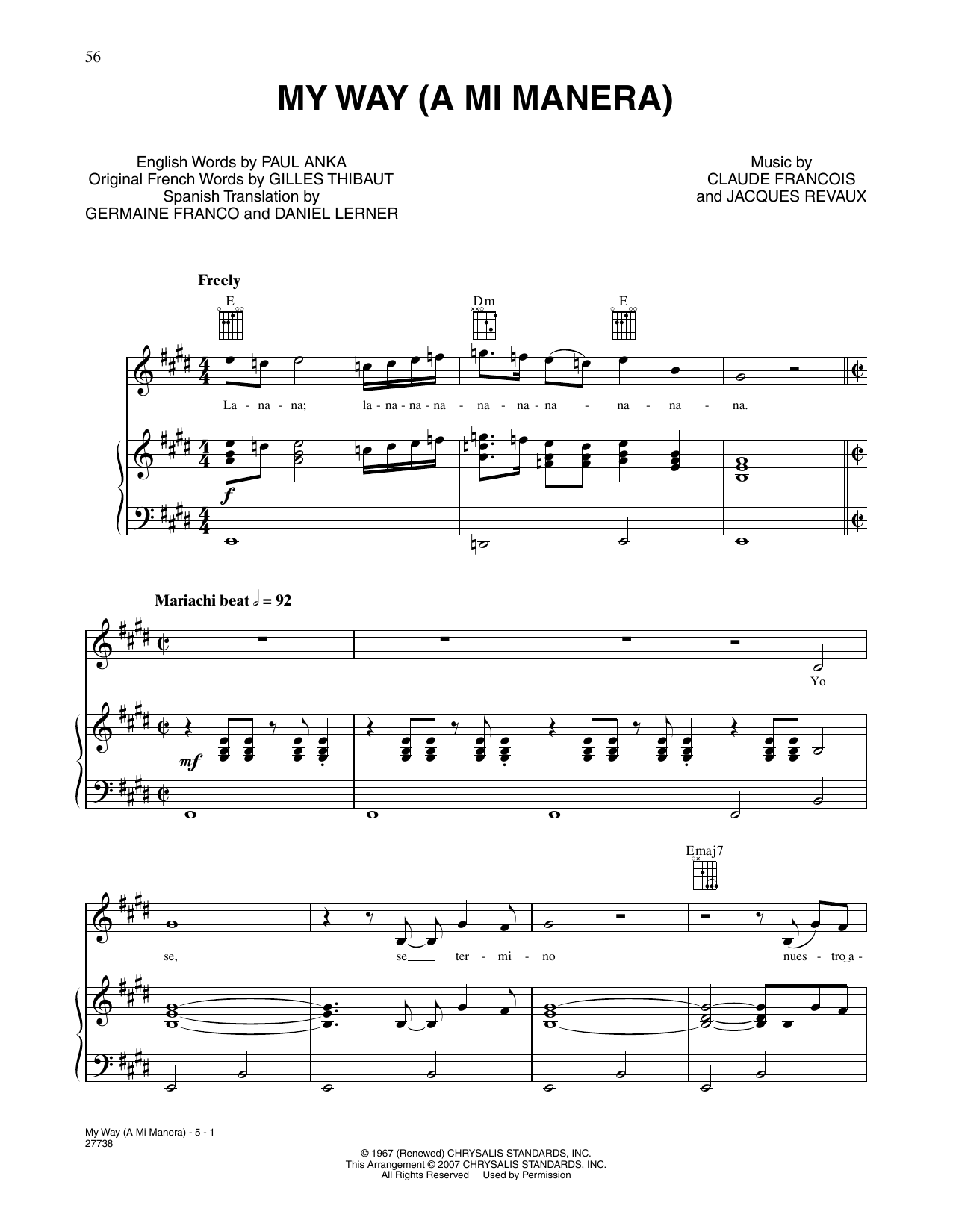 Download Frank Sinatra My Way Sheet Music and learn how to play Piano, Vocal & Guitar Chords (Right-Hand Melody) PDF digital score in minutes