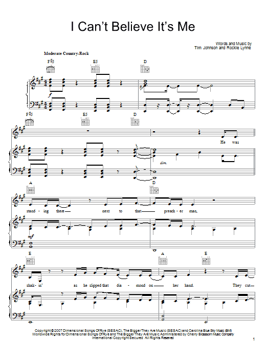 Download Rockie Lynne I Can't Believe It's Me Sheet Music and learn how to play Piano, Vocal & Guitar (Right-Hand Melody) PDF digital score in minutes