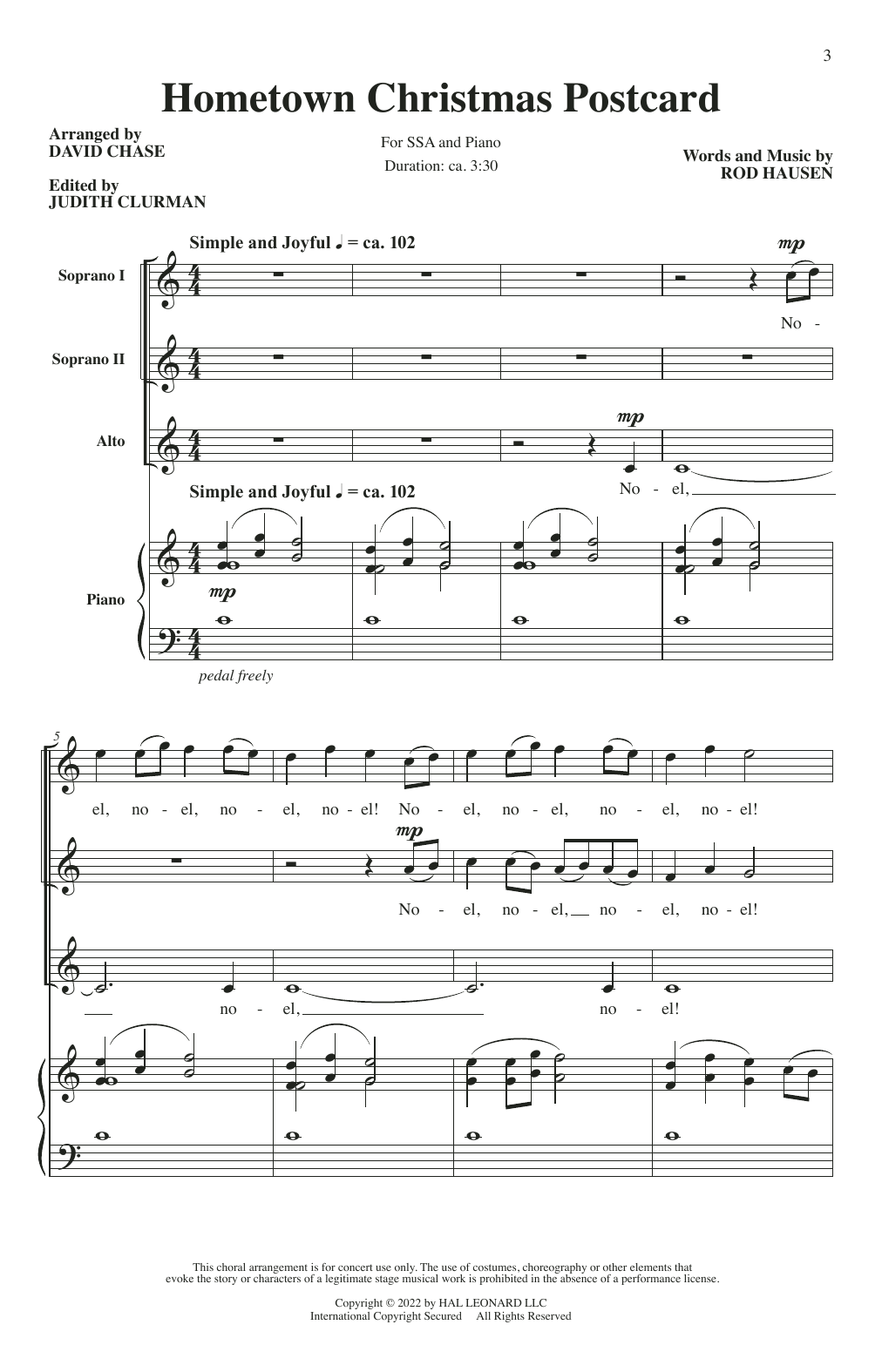 Download Rod Hausen A Hometown Christmas Postcard (arr. David Chase) Sheet Music and learn how to play SSA Choir PDF digital score in minutes
