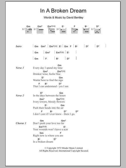Download Rod Stewart In A Broken Dream Sheet Music and learn how to play Piano, Vocal & Guitar (Right-Hand Melody) PDF digital score in minutes