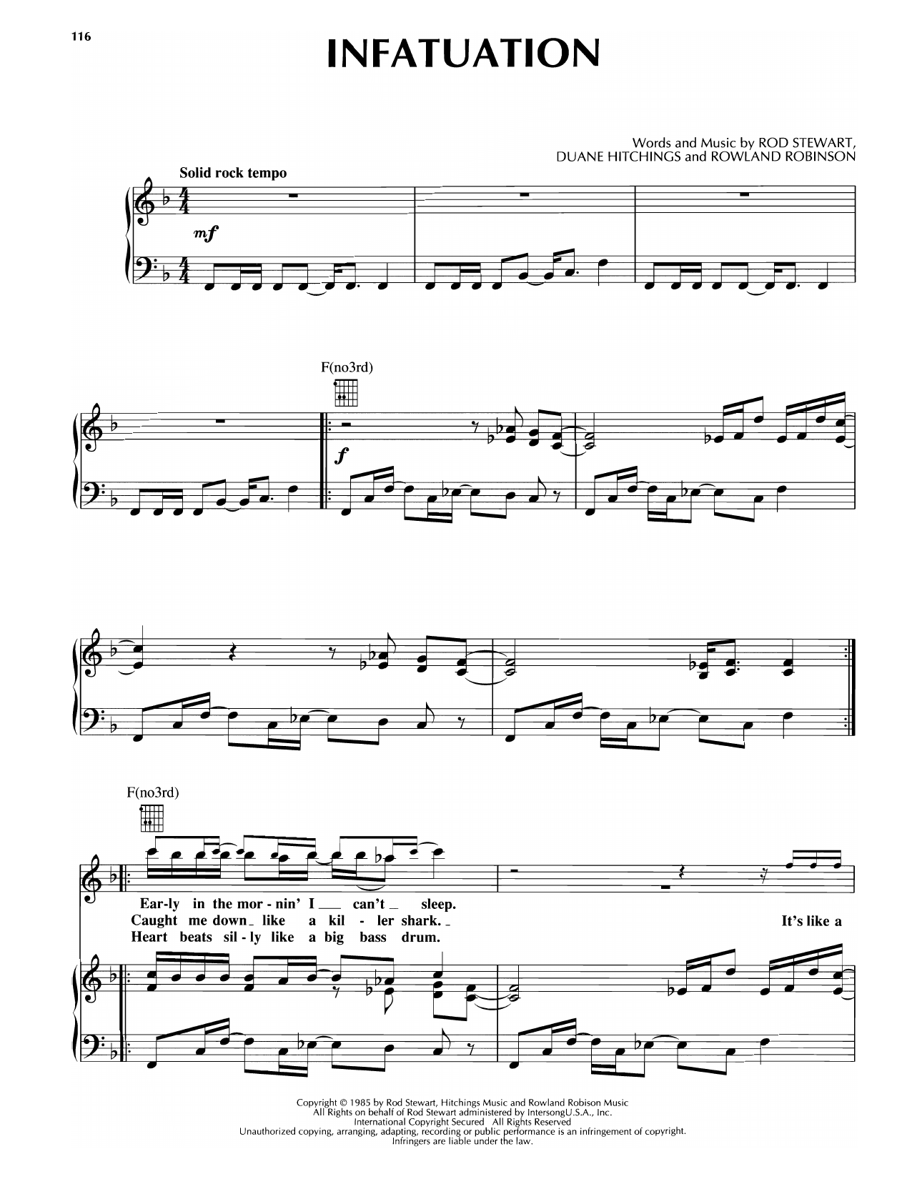 Download Rod Stewart Infatuation Sheet Music and learn how to play Piano, Vocal & Guitar Chords (Right-Hand Melody) PDF digital score in minutes