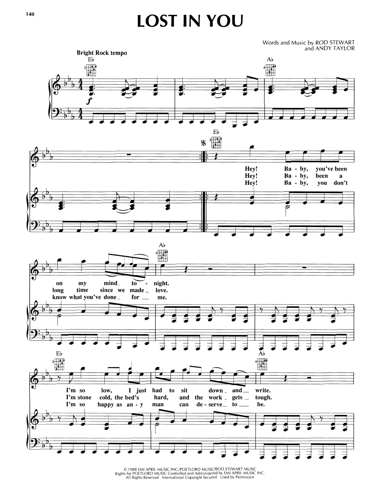 Download Rod Stewart Lost In You Sheet Music and learn how to play Piano, Vocal & Guitar Chords (Right-Hand Melody) PDF digital score in minutes