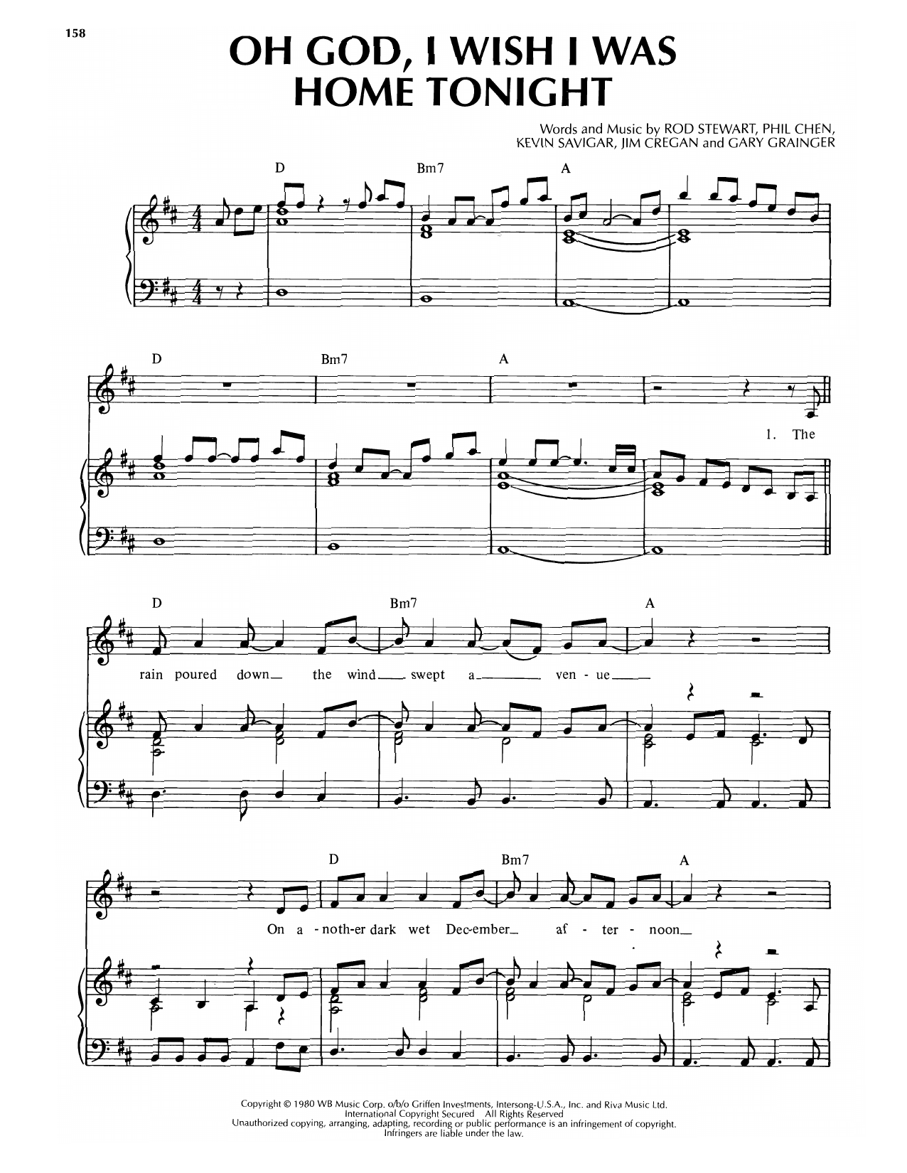 Download Rod Stewart Oh God, I Wish I Was Home Tonight Sheet Music and learn how to play Piano, Vocal & Guitar Chords (Right-Hand Melody) PDF digital score in minutes
