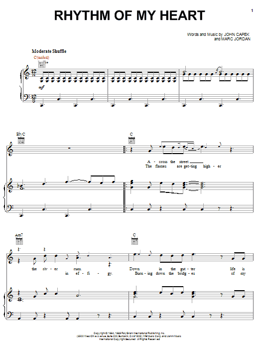 Download Rod Stewart Rhythm Of My Heart Sheet Music and learn how to play Piano, Vocal & Guitar (Right-Hand Melody) PDF digital score in minutes