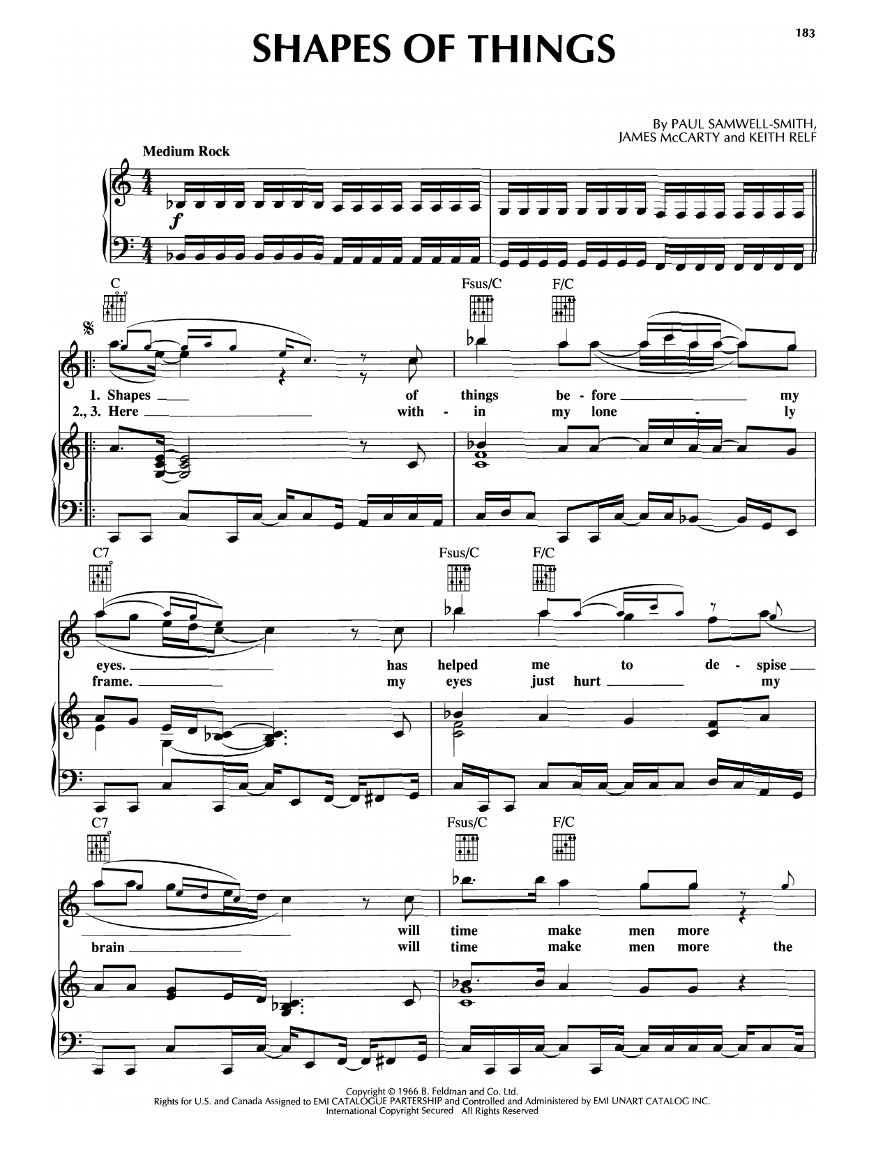 Download Rod Stewart Shapes Of Things Sheet Music and learn how to play Piano, Vocal & Guitar Chords (Right-Hand Melody) PDF digital score in minutes