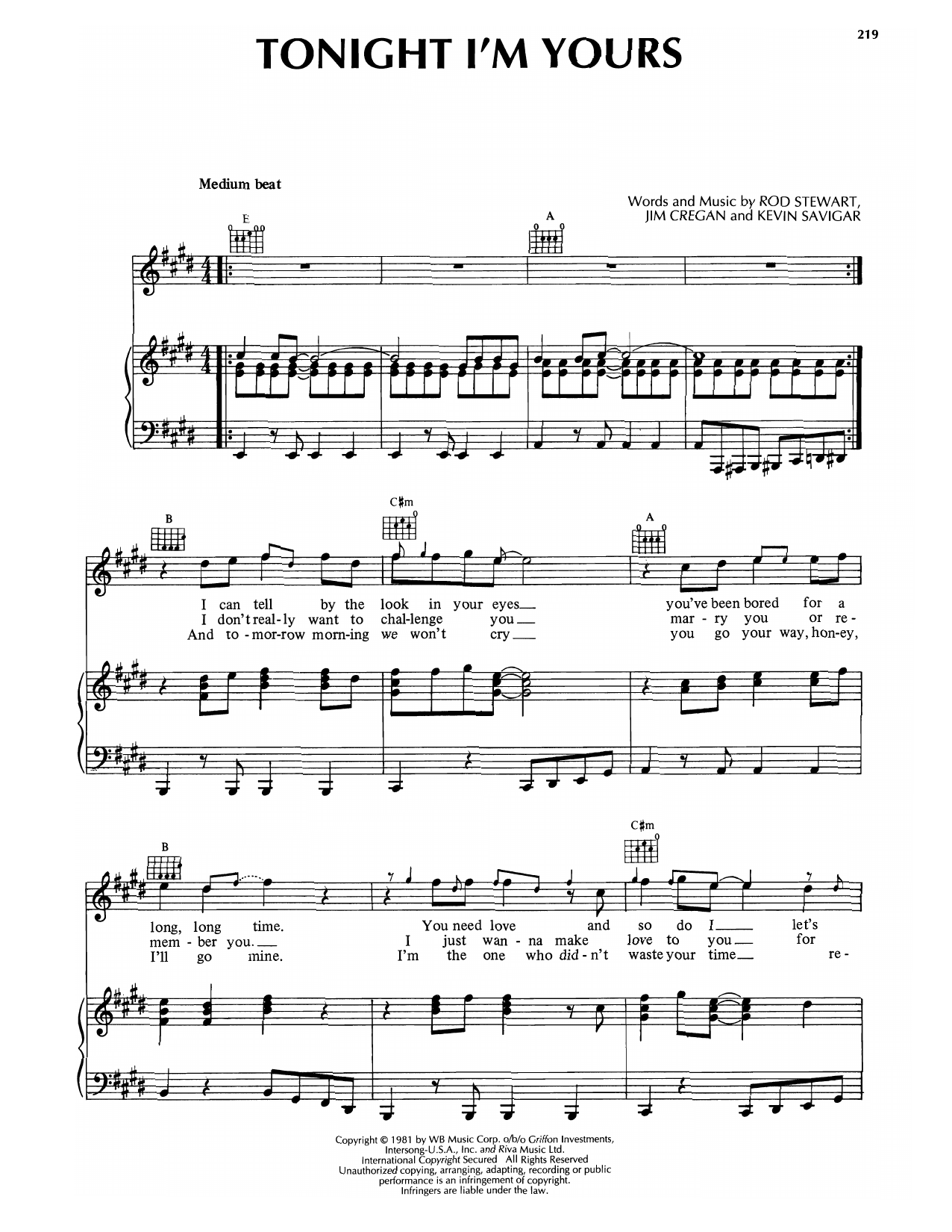 Download Rod Stewart Tonight I'm Yours (Don't Hurt Me) Sheet Music and learn how to play Easy Guitar Tab PDF digital score in minutes
