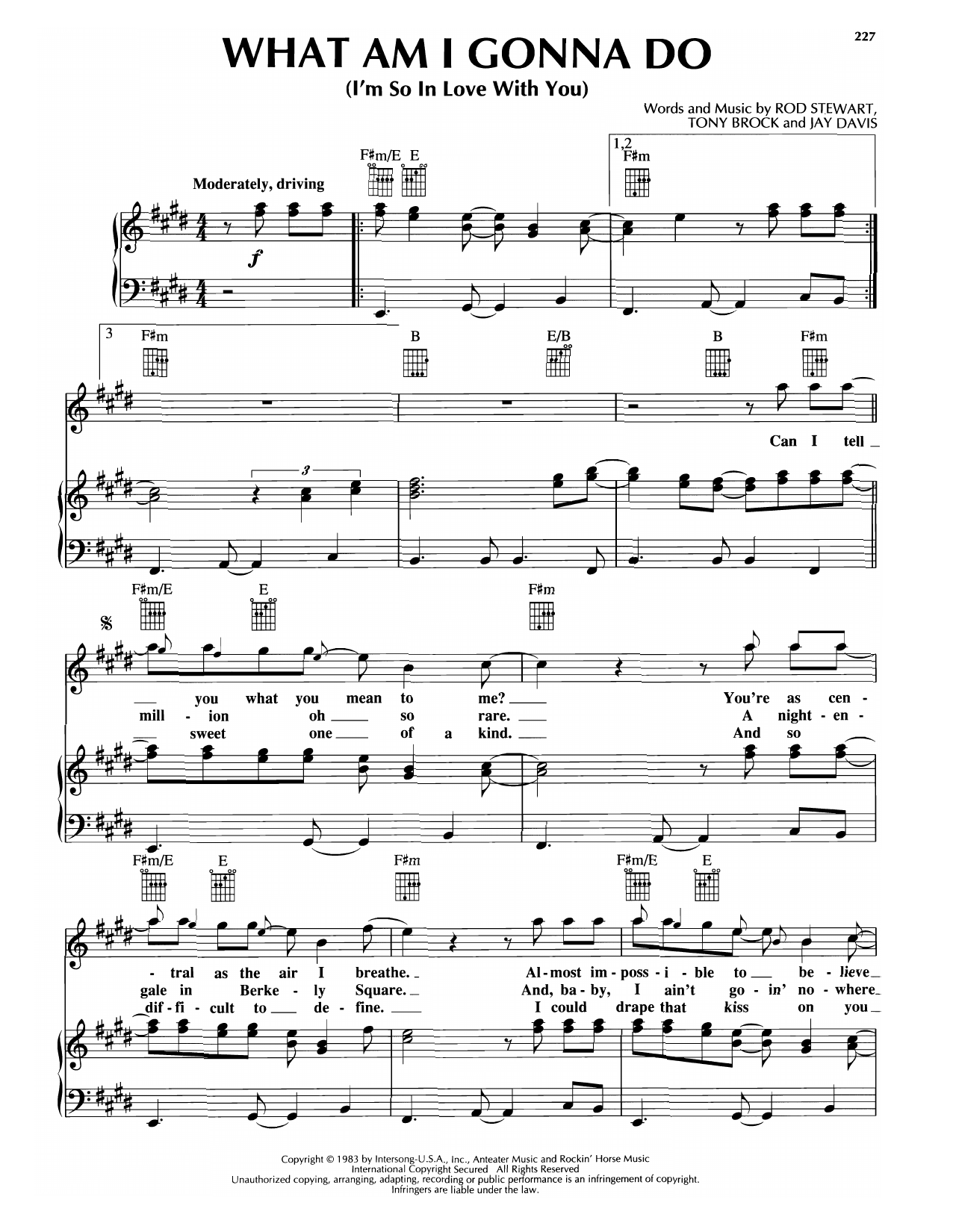 Download Rod Stewart What Am I Gonna Do (I'm So In Love With You) Sheet Music and learn how to play Piano, Vocal & Guitar Chords (Right-Hand Melody) PDF digital score in minutes