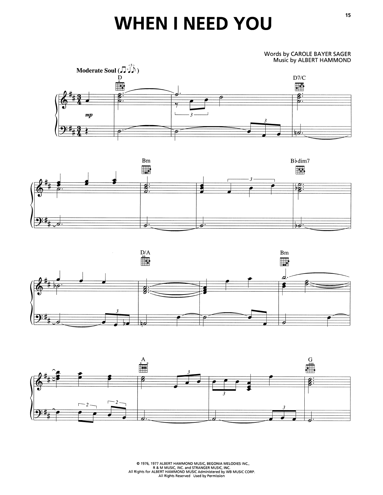 Download Rod Stewart When I Need You Sheet Music and learn how to play Piano, Vocal & Guitar Chords (Right-Hand Melody) PDF digital score in minutes