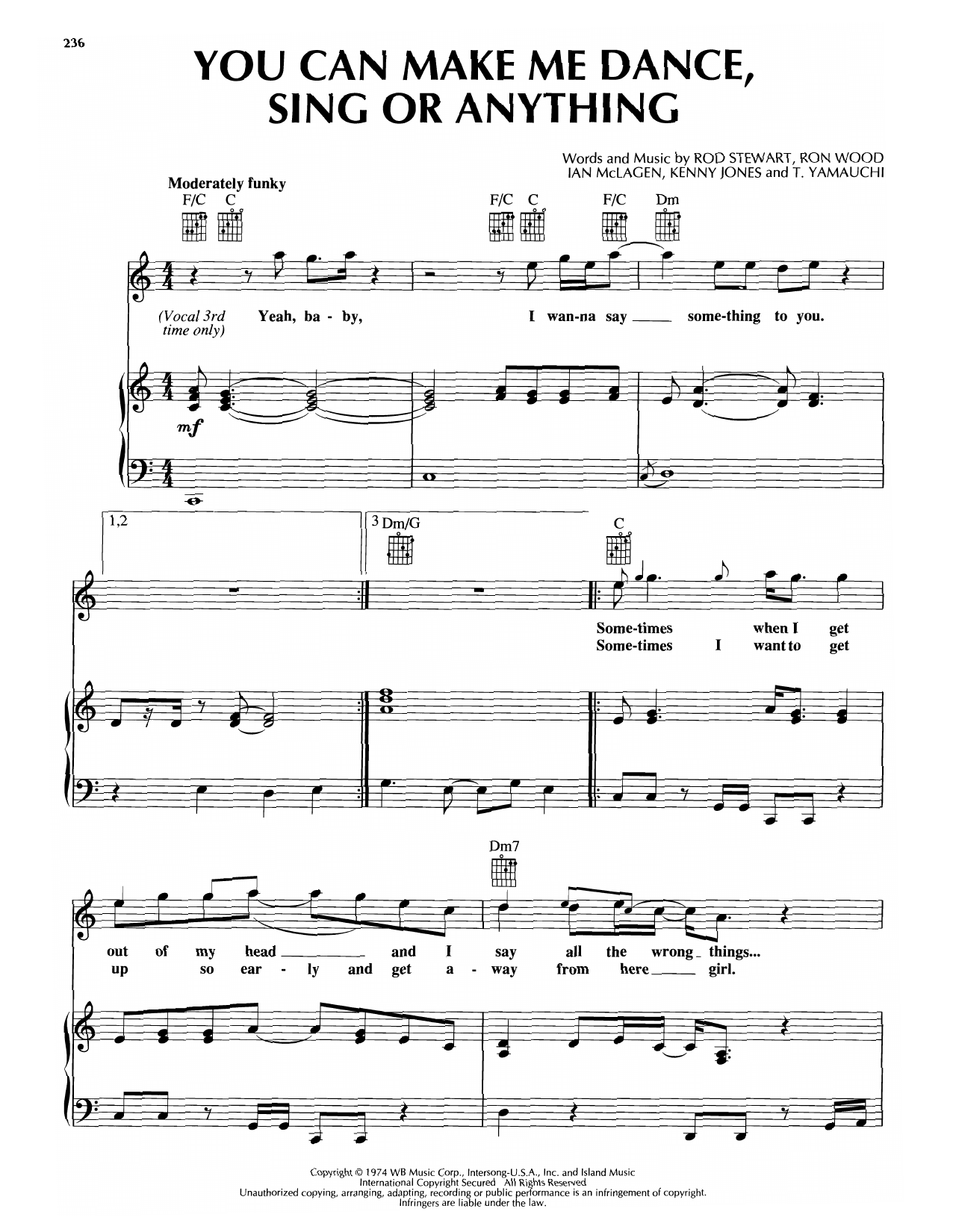 Download Rod Stewart You Can Make Me Dance, Sing Or Anything Sheet Music and learn how to play Piano, Vocal & Guitar Chords (Right-Hand Melody) PDF digital score in minutes