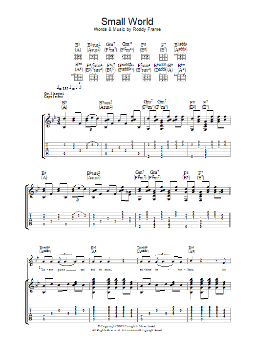 Download Roddy Frame Small World Sheet Music and learn how to play Guitar Tab PDF digital score in minutes