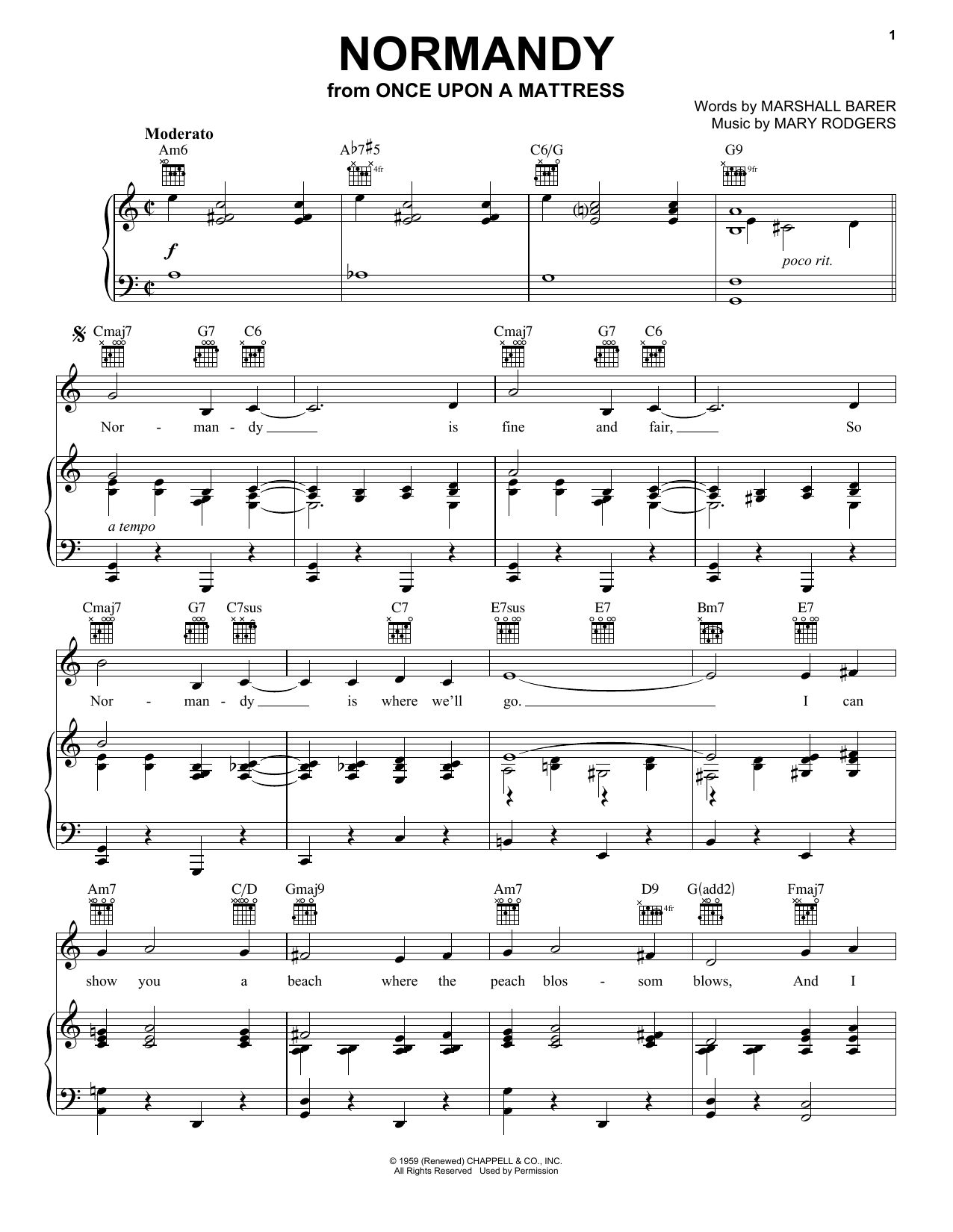 Download Mary Rodgers Normandy Sheet Music and learn how to play Piano, Vocal & Guitar (Right-Hand Melody) PDF digital score in minutes