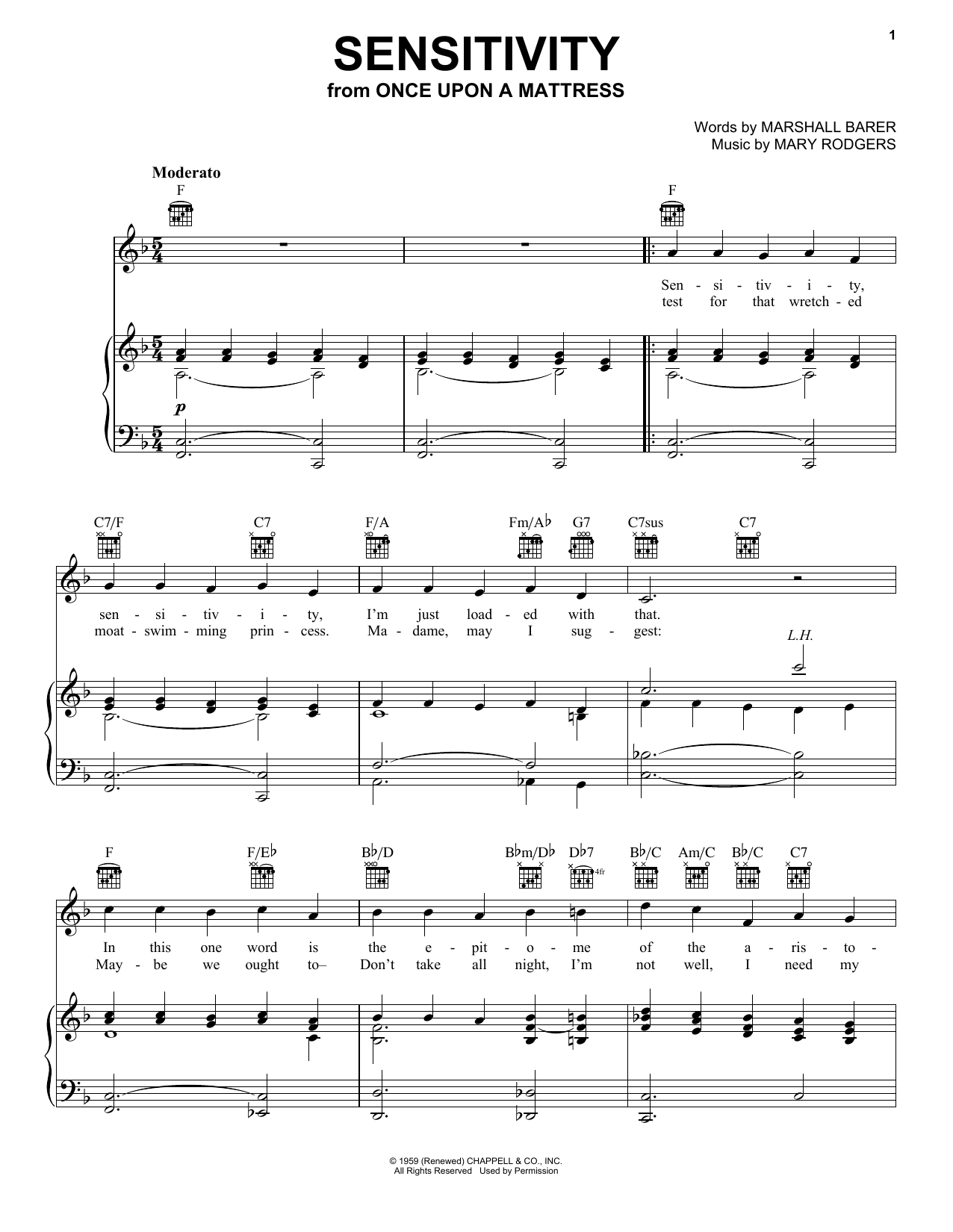 Download Mary Rodgers Sensitivity Sheet Music and learn how to play Piano, Vocal & Guitar (Right-Hand Melody) PDF digital score in minutes