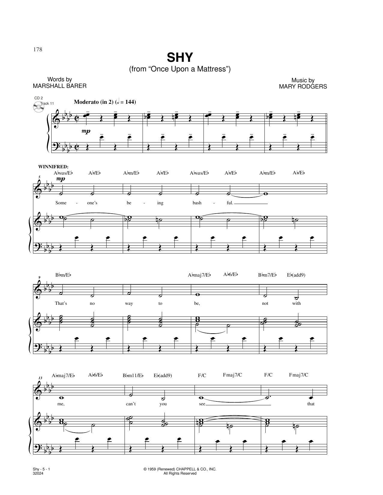 Download Rodgers & Barer Shy (from Once Upon A Mattress) Sheet Music and learn how to play Piano & Vocal PDF digital score in minutes