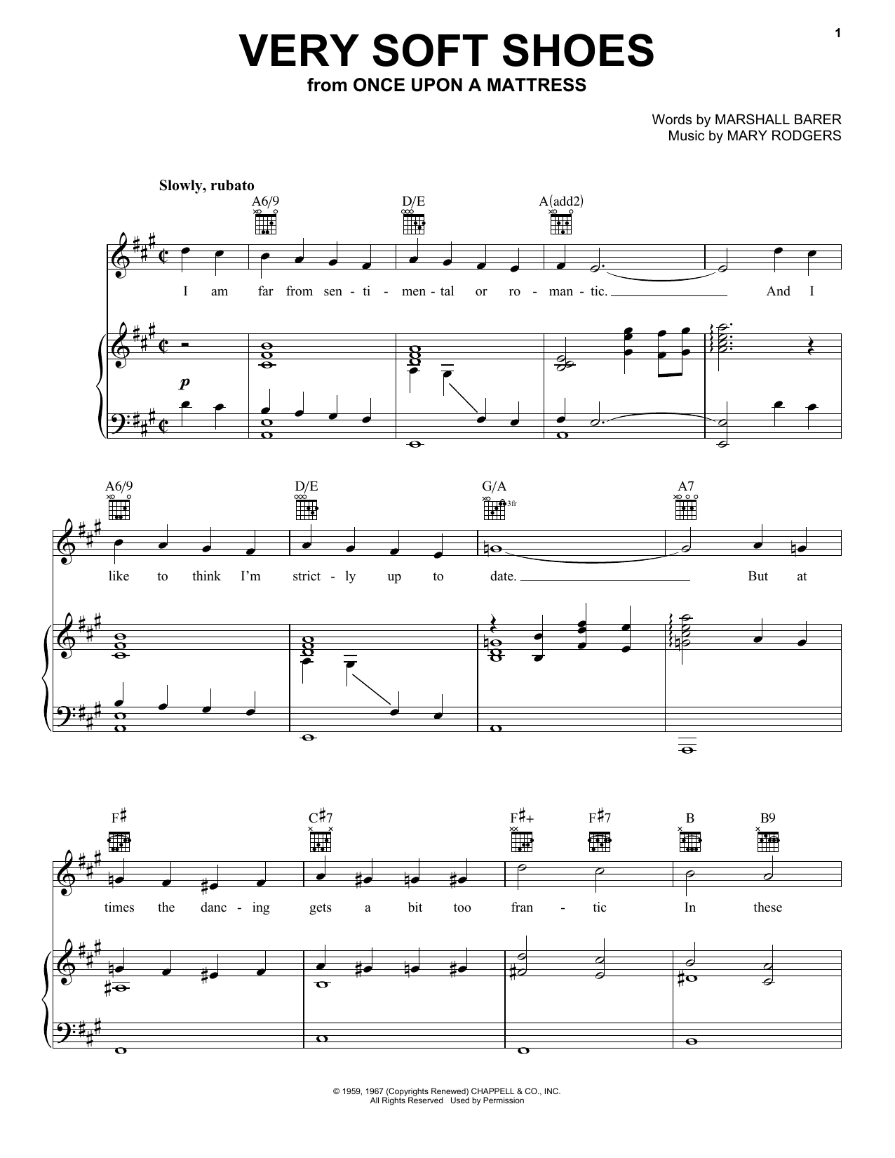 Download Mary Rodgers Very Soft Shoes Sheet Music and learn how to play Piano, Vocal & Guitar (Right-Hand Melody) PDF digital score in minutes