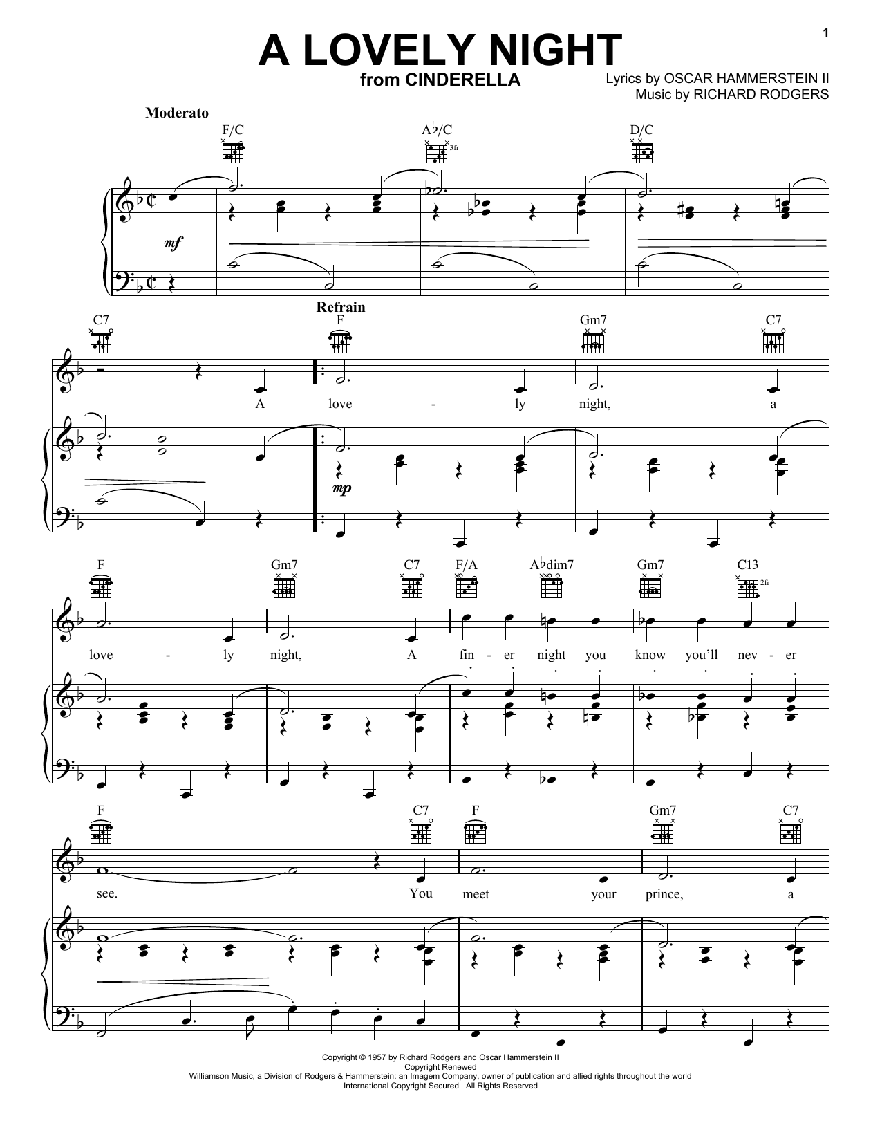 Download Rodgers & Hammerstein A Lovely Night (from Cinderella) Sheet Music and learn how to play Lead Sheet / Fake Book PDF digital score in minutes