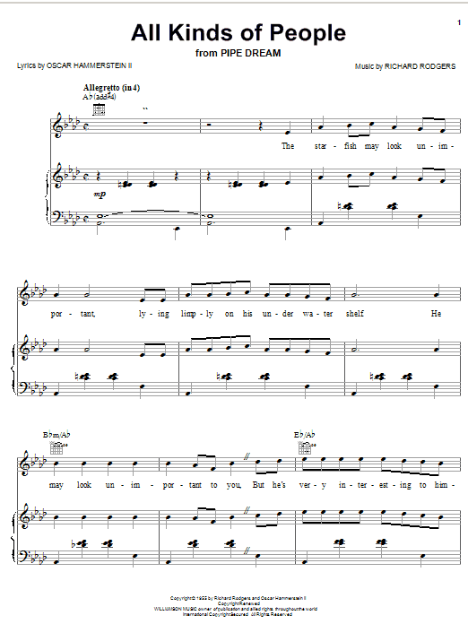 Download Rodgers & Hammerstein All Kinds Of People Sheet Music and learn how to play Piano, Vocal & Guitar (Right-Hand Melody) PDF digital score in minutes