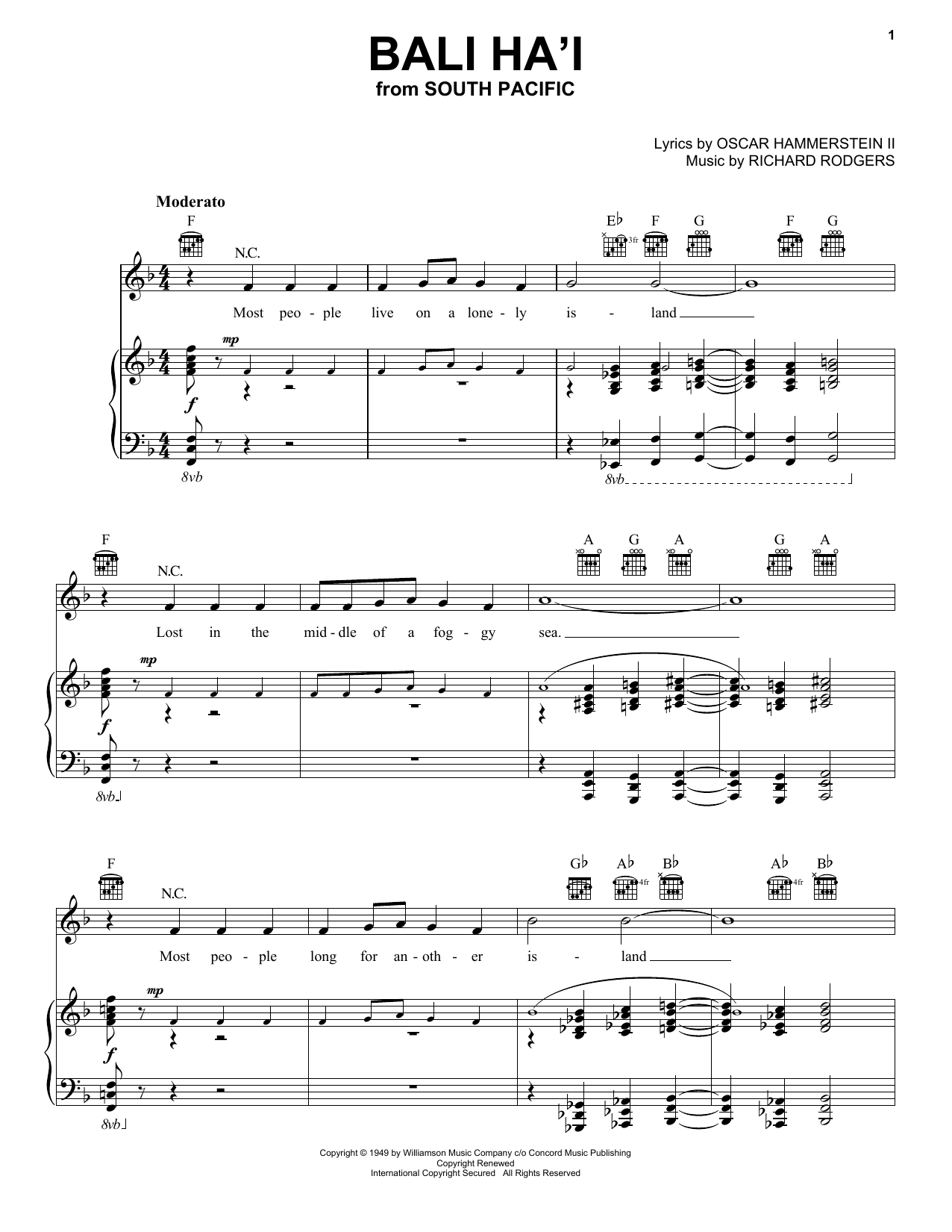 Download Rodgers & Hammerstein Bali Ha'i Sheet Music and learn how to play Piano (Big Notes) PDF digital score in minutes