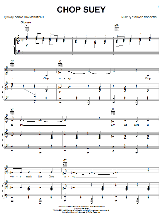Download Rodgers & Hammerstein Chop Suey Sheet Music and learn how to play Piano, Vocal & Guitar (Right-Hand Melody) PDF digital score in minutes