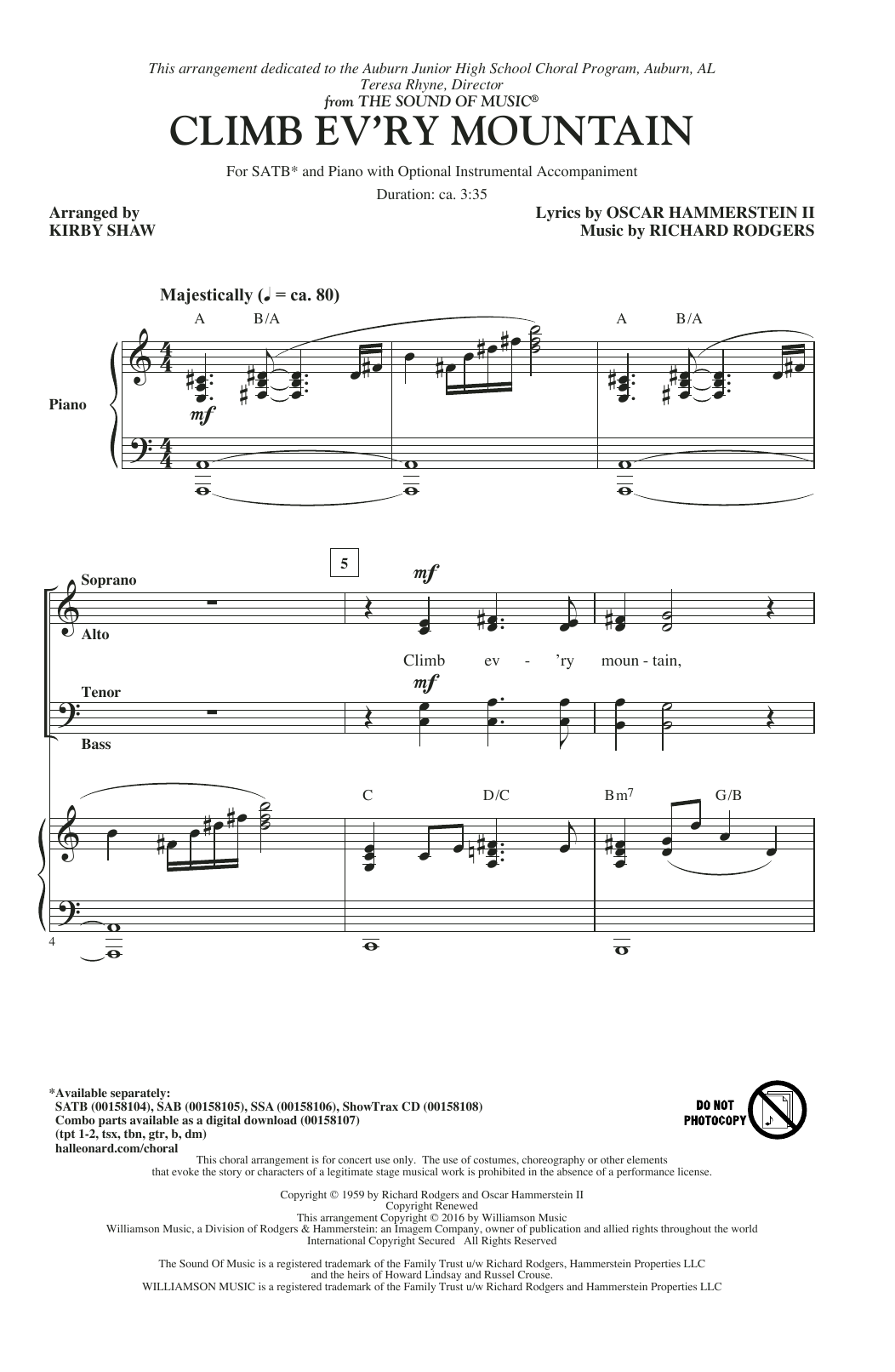Download Kirby Shaw Climb Ev'ry Mountain Sheet Music and learn how to play SATB PDF digital score in minutes