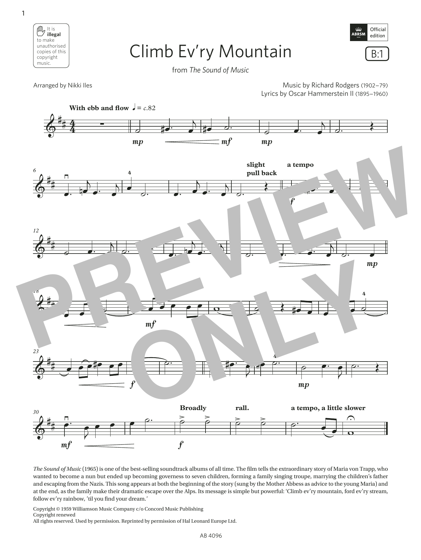 Download Rodgers & Hammerstein Climb Ev'ry Mountain (Grade 2, B1, from the ABRSM Violin Syllabus from 2024) Sheet Music and learn how to play Violin Solo PDF digital score in minutes