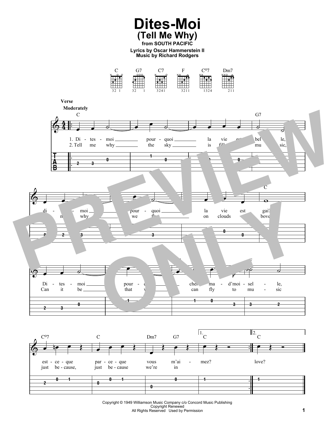 Download Rodgers & Hammerstein Dites-Moi (Tell Me Why) (from South Pacific) Sheet Music and learn how to play Ukulele PDF digital score in minutes