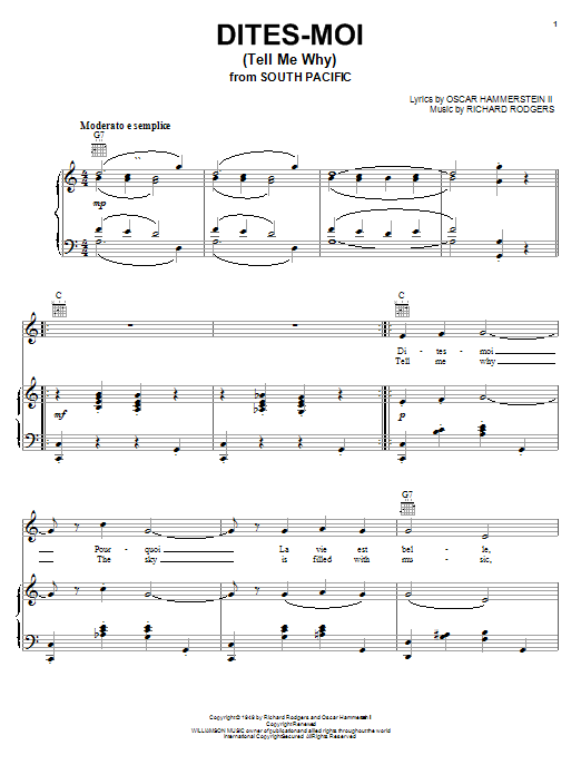 Download Rodgers & Hammerstein Dites-Moi (Tell Me Why) Sheet Music and learn how to play Voice PDF digital score in minutes
