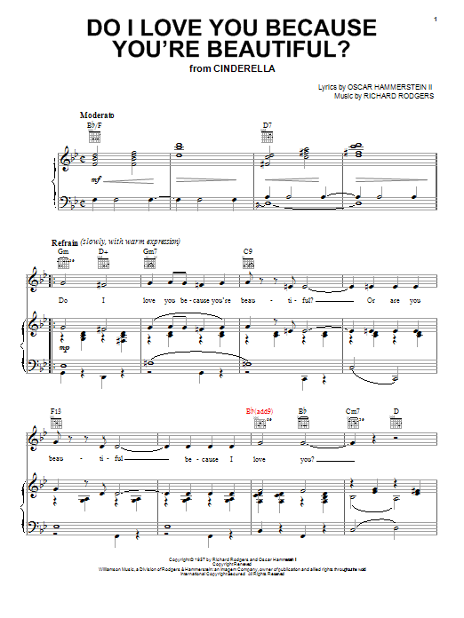 Download Rodgers & Hammerstein Do I Love You Because You're Beautiful? (from Cinderella) Sheet Music and learn how to play Easy Guitar Tab PDF digital score in minutes