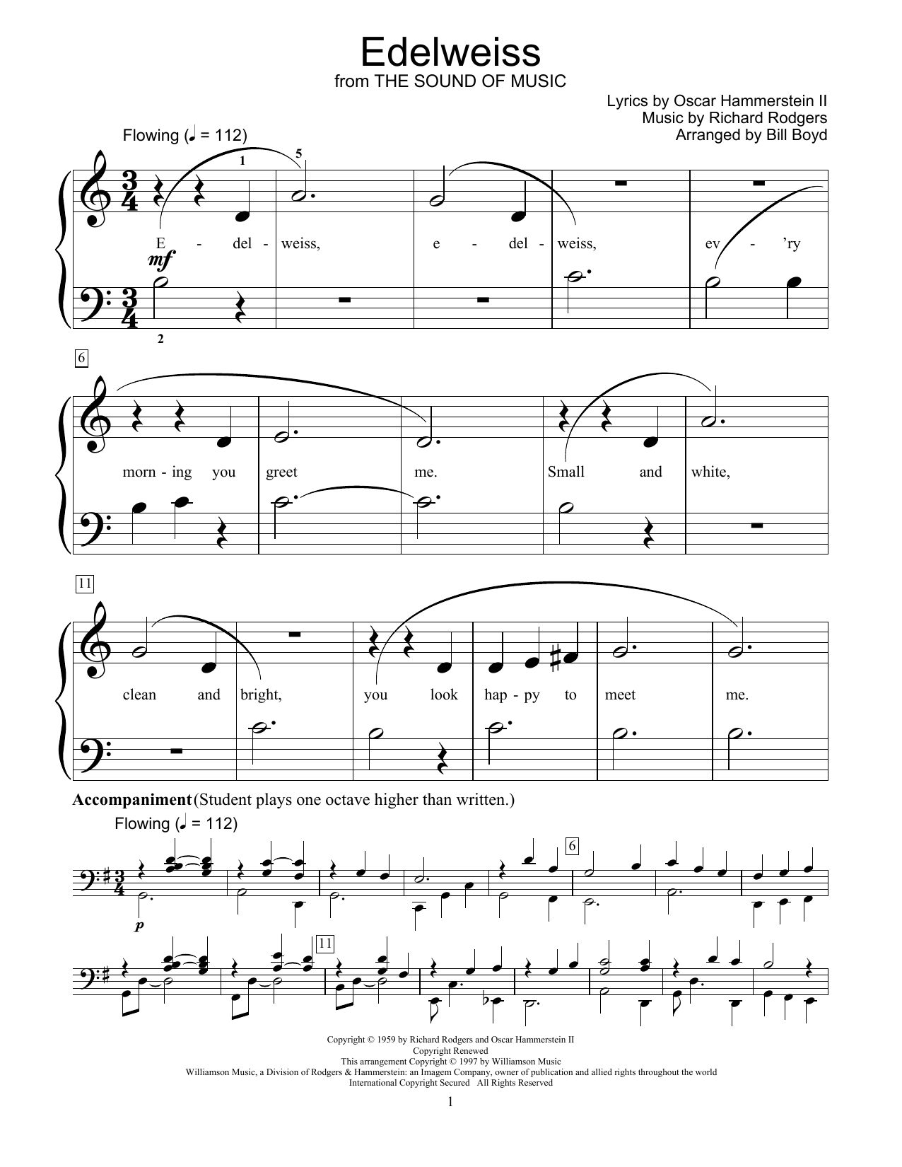 Download Rodgers & Hammerstein Edelweiss (from The Sound Of Music) (arr. Bill Boyd) Sheet Music and learn how to play Educational Piano PDF digital score in minutes