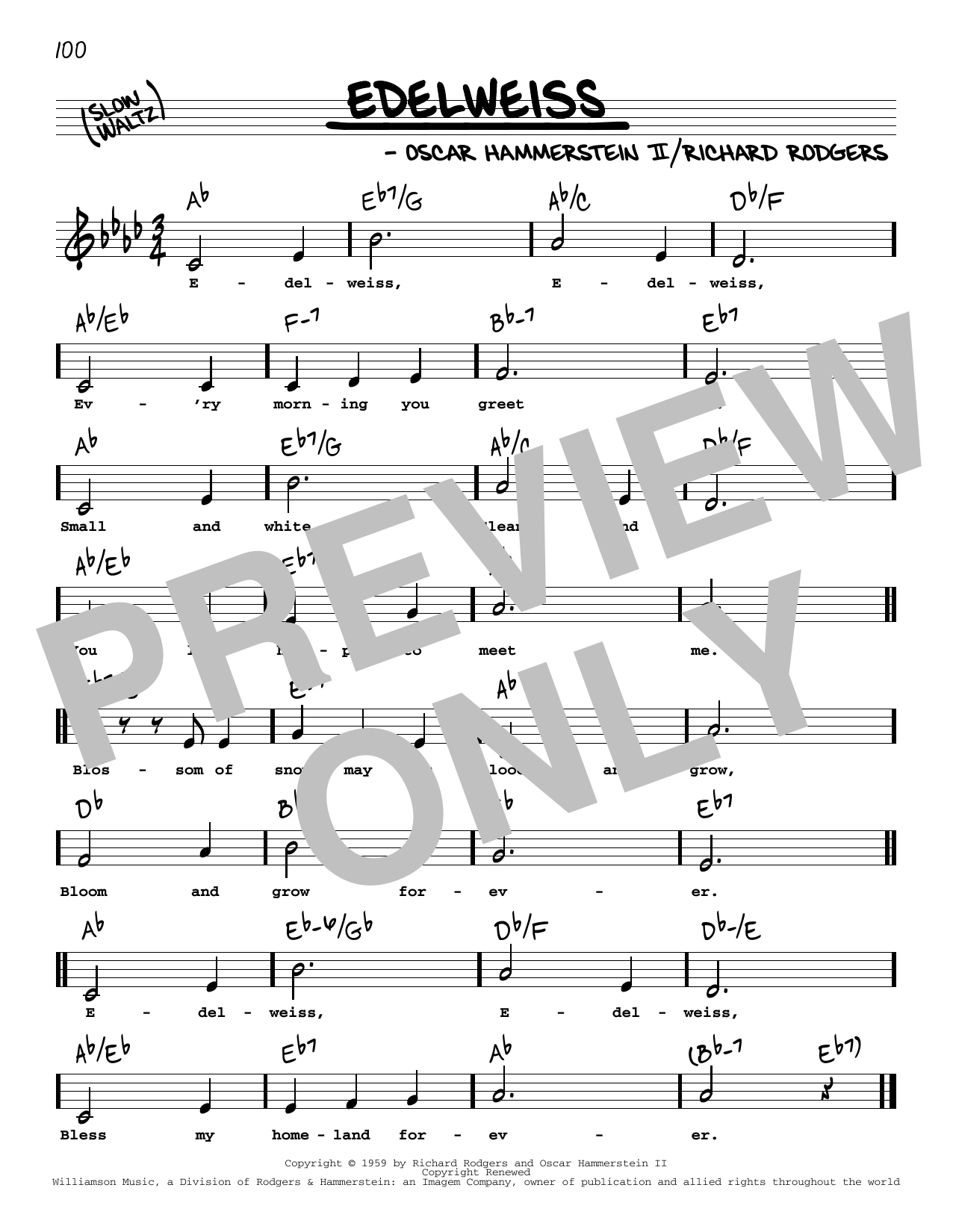 Download Rodgers & Hammerstein Edelweiss (from The Sound Of Music) (Low Voice) Sheet Music and learn how to play Real Book – Melody, Lyrics & Chords PDF digital score in minutes