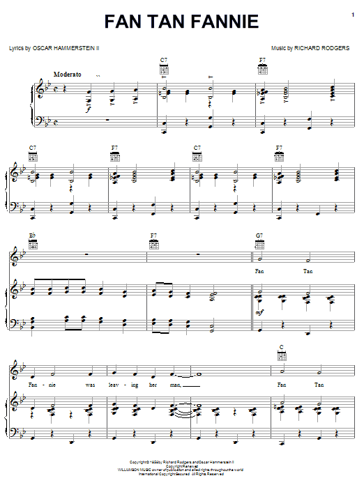Download Rodgers & Hammerstein Fan Tan Fanny Sheet Music and learn how to play Piano, Vocal & Guitar (Right-Hand Melody) PDF digital score in minutes