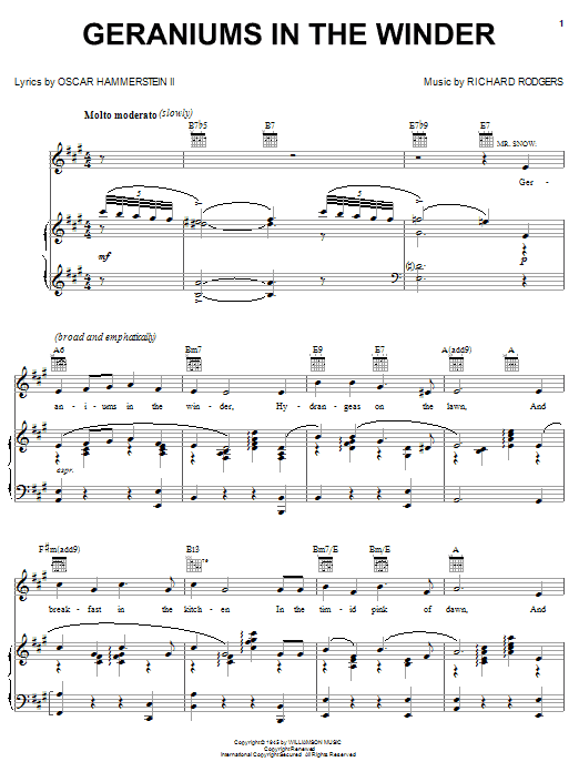 Download Rodgers & Hammerstein Geraniums In The Winder Sheet Music and learn how to play Piano, Vocal & Guitar (Right-Hand Melody) PDF digital score in minutes