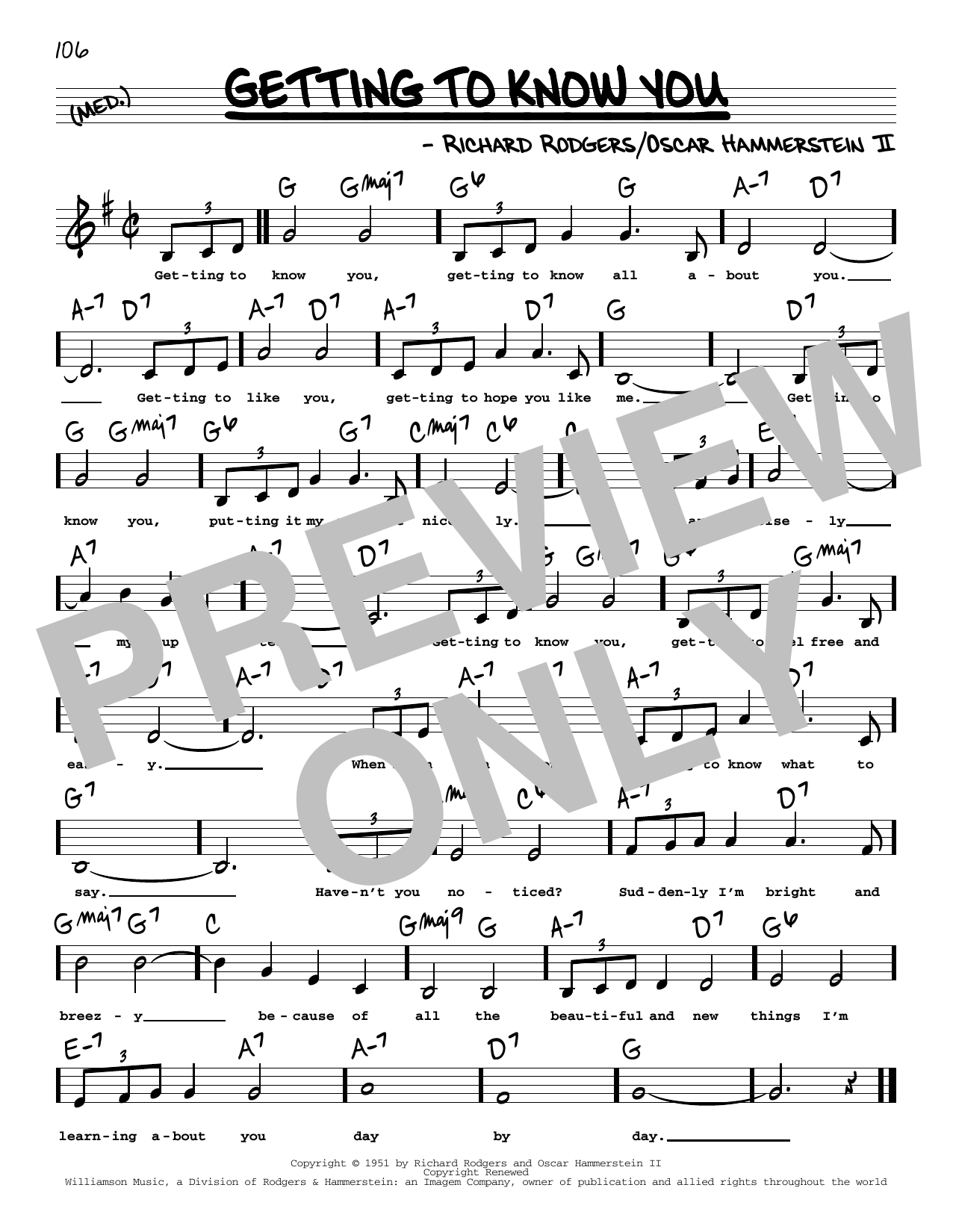 Download Rodgers & Hammerstein Getting To Know You (Low Voice) Sheet Music and learn how to play Real Book – Melody, Lyrics & Chords PDF digital score in minutes