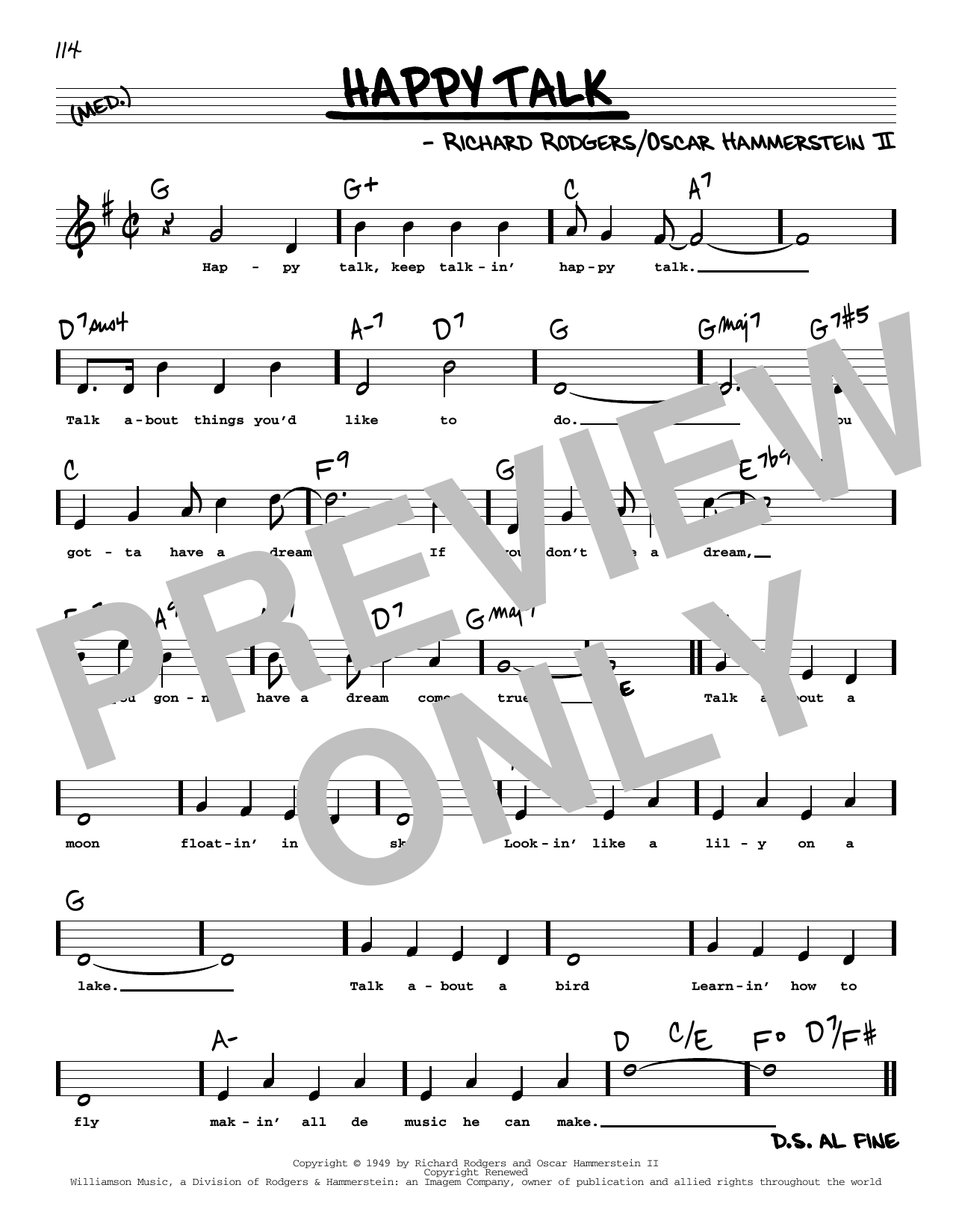 Download Rodgers & Hammerstein Happy Talk (High Voice) Sheet Music and learn how to play Real Book – Melody, Lyrics & Chords PDF digital score in minutes