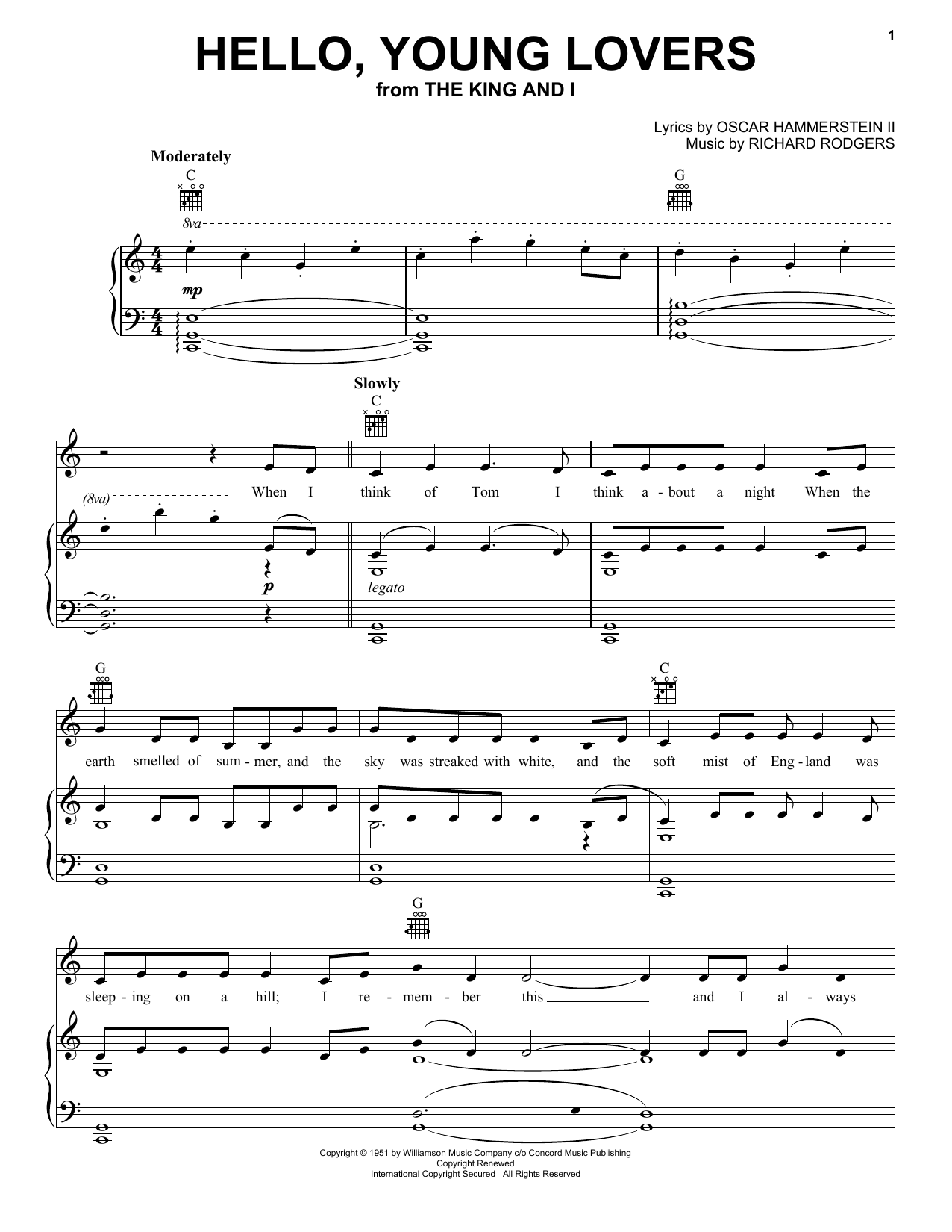 Download Rodgers & Hammerstein Hello, Young Lovers Sheet Music and learn how to play Real Book - Melody & Chords - Bass Clef Instruments PDF digital score in minutes